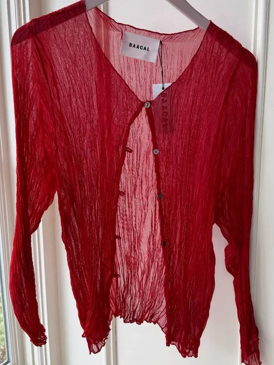 NWT- Baacal Lipstick Red "Maya" Pleated Cardigan - Picture 4 of 9